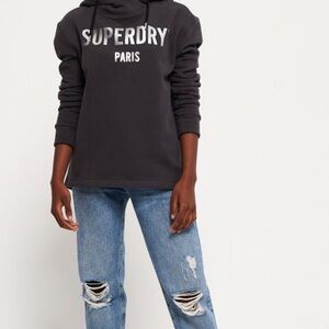 Superdry Charcoal Hoodie with Paris Logo